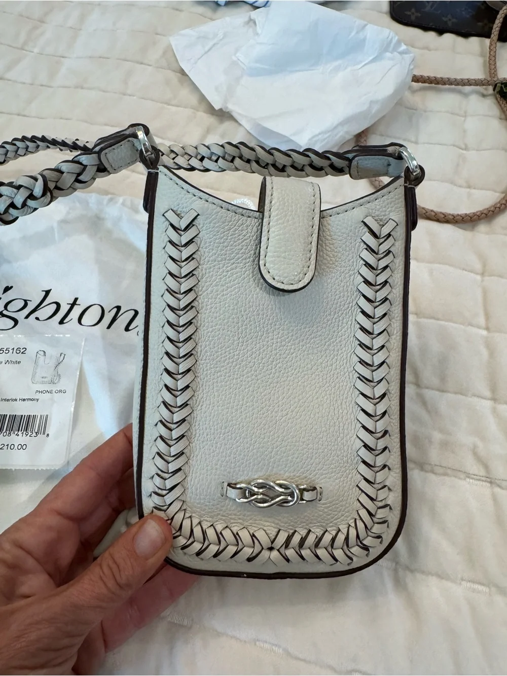 Brighton Cream Braided Leather Crossbody Phone Pouch